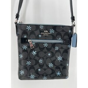 Coach Rowan File Bag Signature Canvas Snowflake Print Black Blue CF285 Crossbody